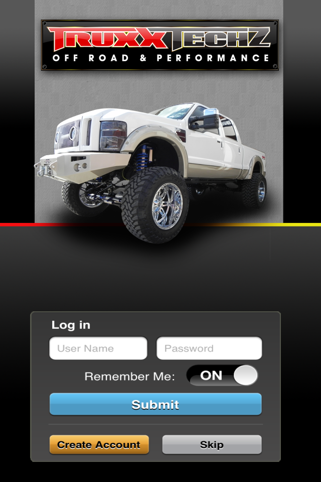Truxx Techz's apple app login screen Truxx Techz's apple app login screen